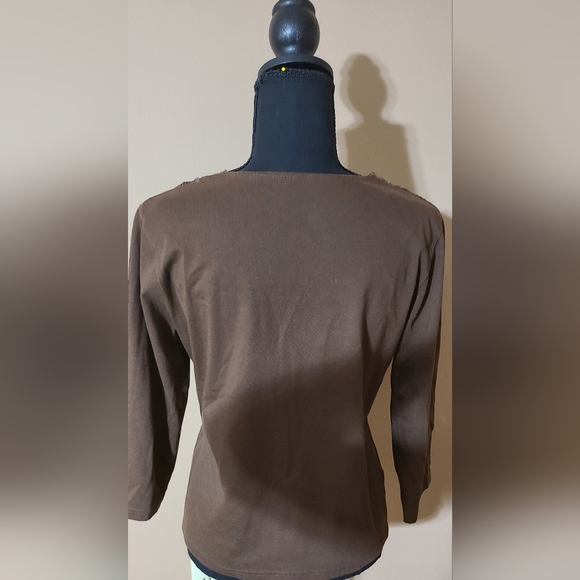 Vintage JasonMaxwell Brown Shirt with Sequin Neckline Size Medium - Picture 3 of 6